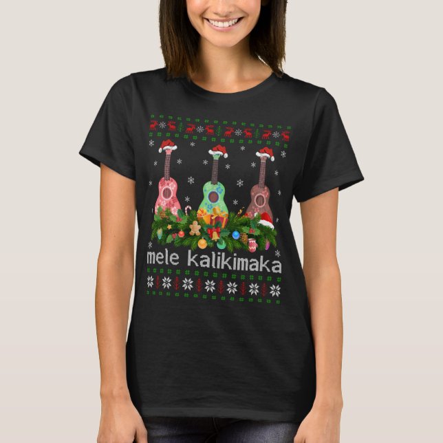 Mele Kalikimaka Ukulele Guitar Gift Ugly Ukulele C T Shirt (Framsida)