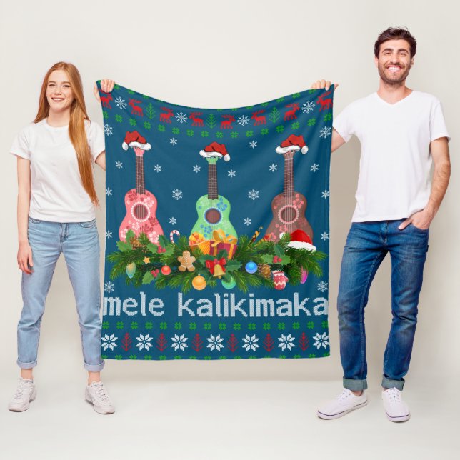 Mele Kalikimaka Ukulele Guitar Gift Ugly Ukulele Fleecefilt (På plats)