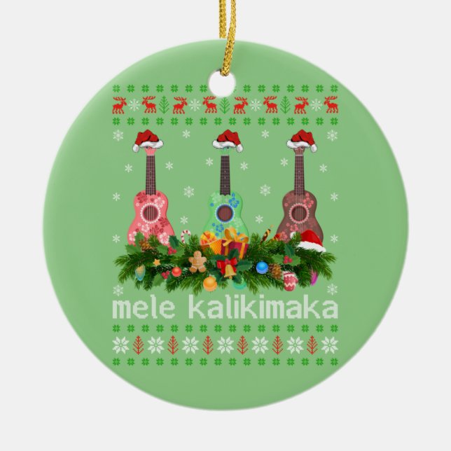 Mele Kalikimaka Ukulele Guitar Gift Ugly Ukulele Julgransprydnad Keramik (Framsidan)
