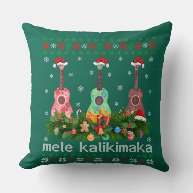 Mele Kalikimaka Ukulele Guitar Gift Ugly Ukulele Kudde (Framsida)