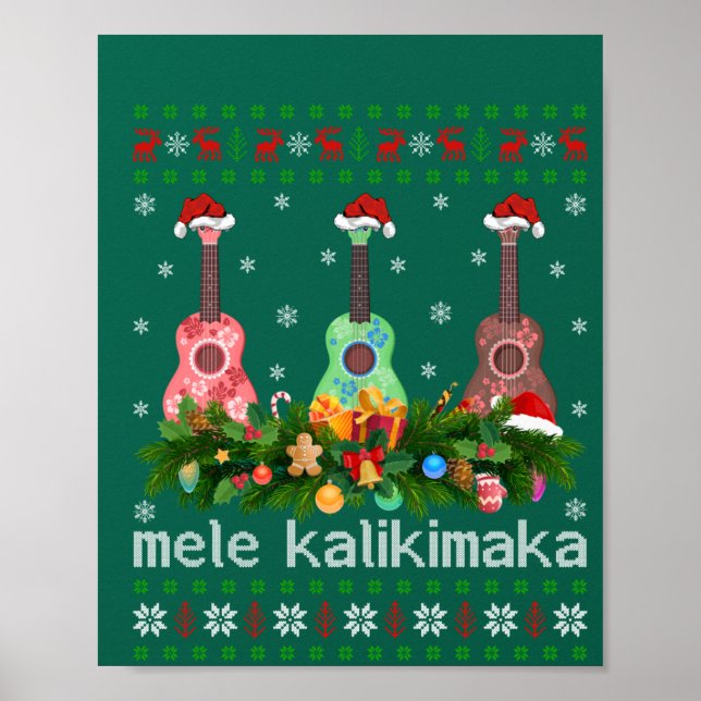 Mele Kalikimaka Ukulele Guitar Gift Ugly Ukulele Poster (Framsidan)