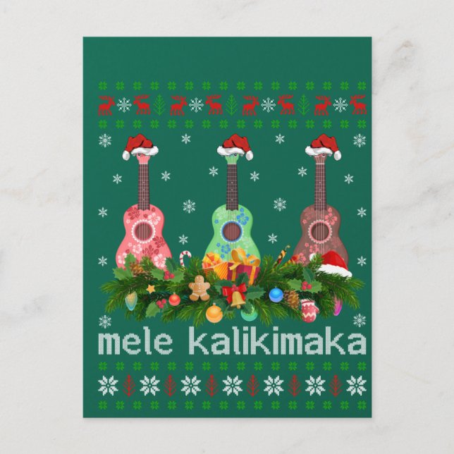 Mele Kalikimaka Ukulele Guitar Gift Ugly Ukulele Vykort (Framsida)