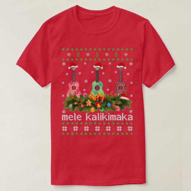 Mele Kalikimaka Ukulele Guitar Ugly Ukulele Kristu T Shirt (Design framsida)