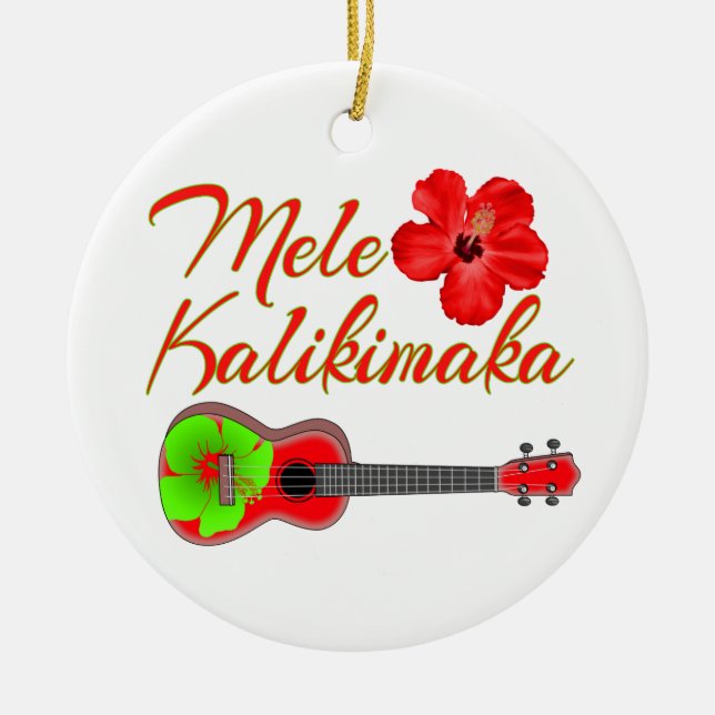 Mele Kalikimaka Ukulele Julgransprydnad Keramik (Framsidan)