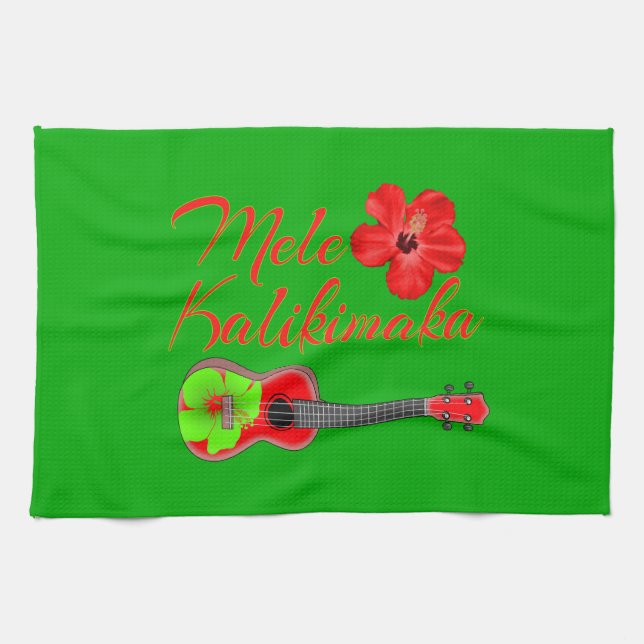 Mele Kalikimaka Ukulele Kökshandduk (Horisontell)
