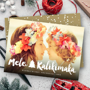 Mele Kalikimaka White Push Script-julfoto Julkort