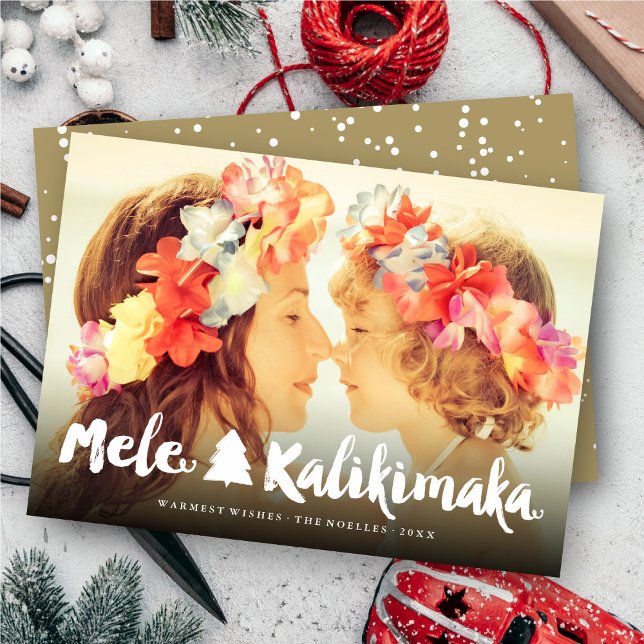 Mele Kalikimaka White Push Script-julfoto Julkort (Skapare uppladdad)