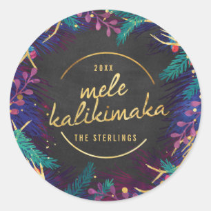 Mele Kalikmaka Merry Botanicals Helgdag Gift Clas Runt Klistermärke