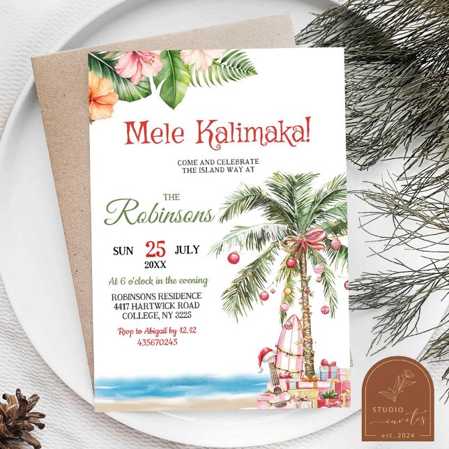 Mele Kalimaka Hawaii Handflatan Träd jul Party Inbjudningar (Skapare uppladdad)