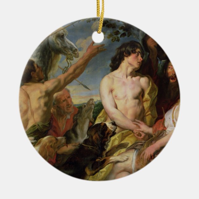 Meleager och Atalanta (olja på kanfas) Julgransprydnad Keramik (Framsidan)