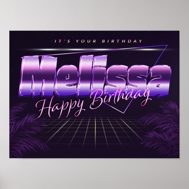 Melissa Name Vorname lila retro Poster Geburtstag (Framsidan)