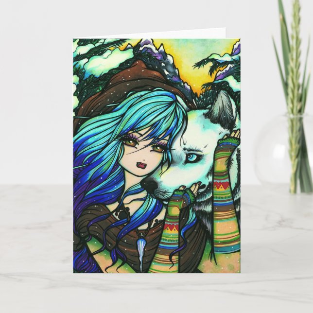 Melissa Vampire Wolf Fantasy Vinter Konst Helgkort (Framsida)