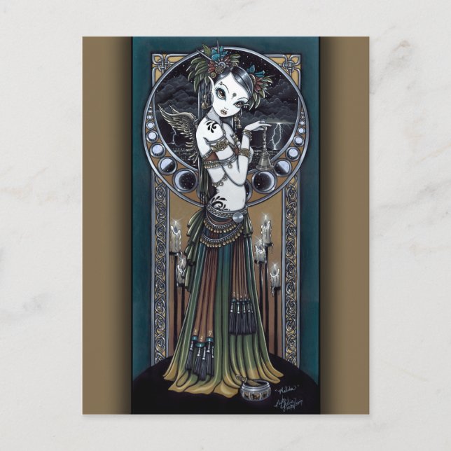 "Melita" Goth Tribal Fusion Storm Angel Postcard Vykort (Framsida)