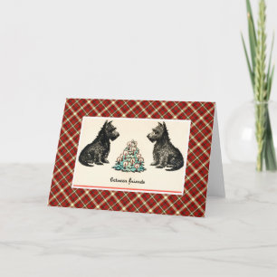Mellan Friends Vintage God Jul Terrier Hundar Helgkort