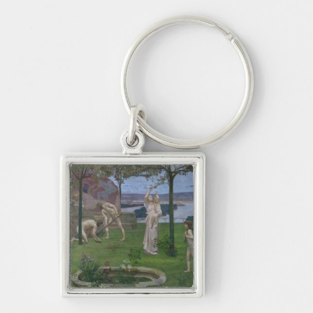 Mellan konst och naturen 1890 fyrkantig silverfärgad nyckelring (Framsidan)