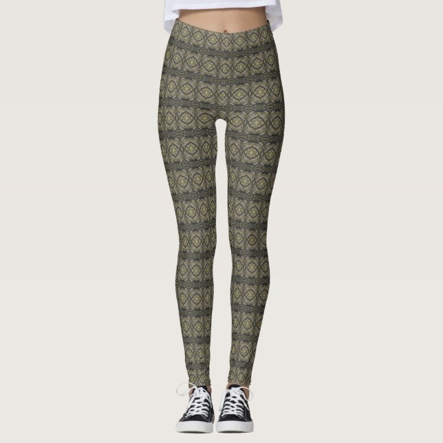 Mellan mörkgul abstrakt akvarellkonst leggings (Framsida)