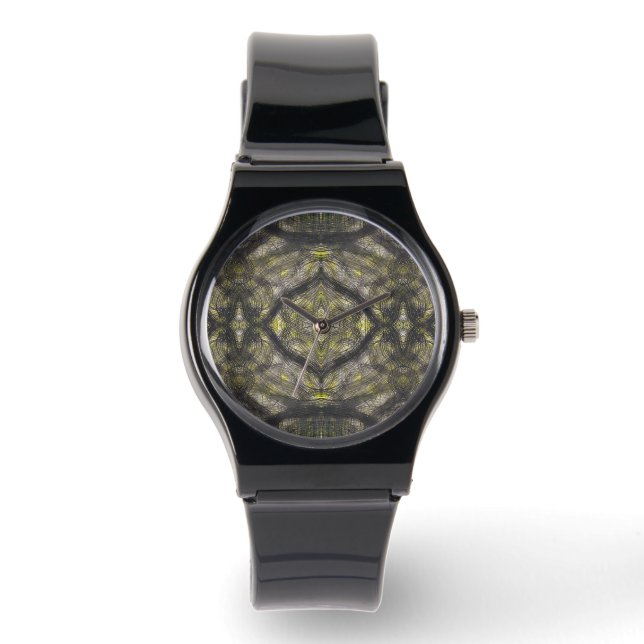 Mellan mörkt gult abstrakt akvarellkonst armbandsur (Framsida)