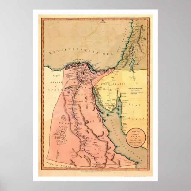 Mellan östern Egypten Karta - 1800 Poster (Framsidan)