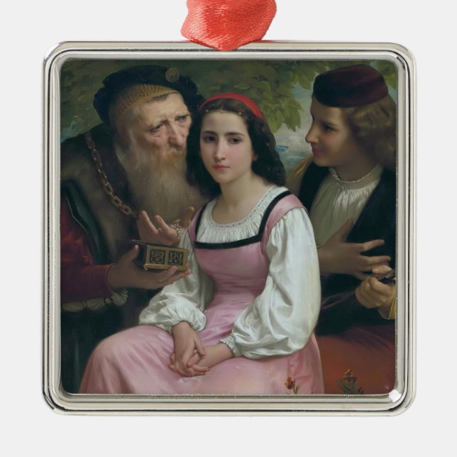 Mellan rikedom och kärlek (av Bouguereau) Julgransprydnad Metall (Framsidan)