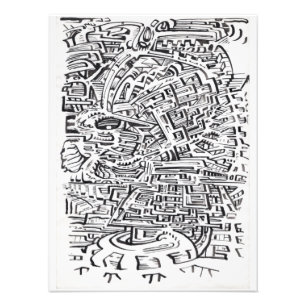 Mellan-ställe, india bläck teckning fototryck