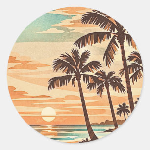 mellanårhundradets moderna strand Hawaii solnedgån Runt Klistermärke