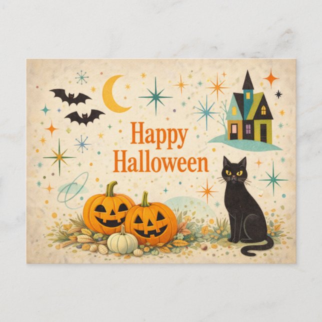 Mellanårhundradets Orange Pumpa Halloween Helg Vykort (Framsida)