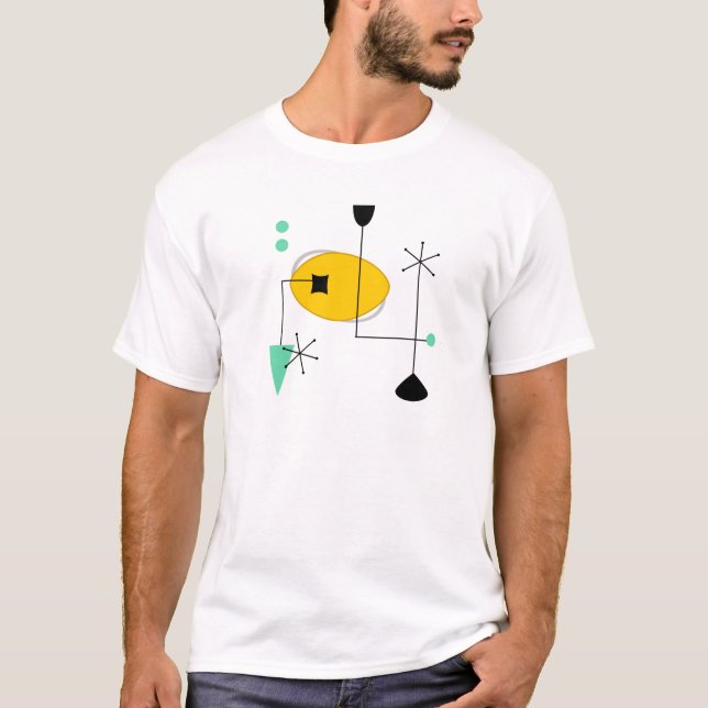 mellanårhundratal modern blå gul enkel retro tee (Framsida)