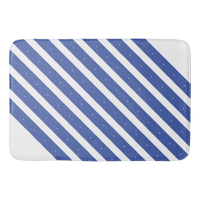 Mellanblå och vit rand badrumsmatta (Framsidan)