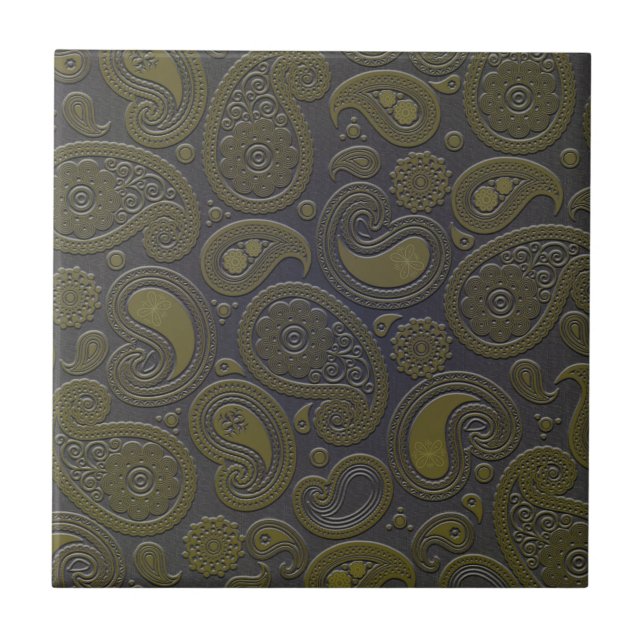 Mellanbrun paisleydesign kakelplatta (Framsidan)