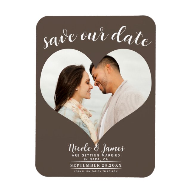 Mellanbrunt Hjärta Foto Bröllop Save the Date Magnet (Vertikal)