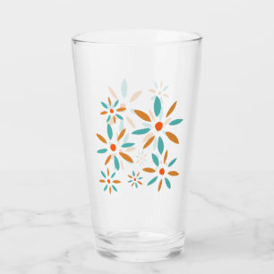 Mellandags Turkos Blå Och Orange Abstrakt Blommor Glaskopp