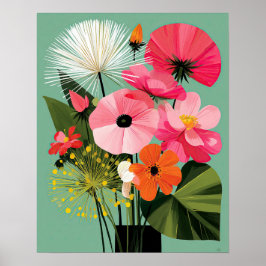 Mellandagsmodern blomsterkonst med rosa poppior på poster