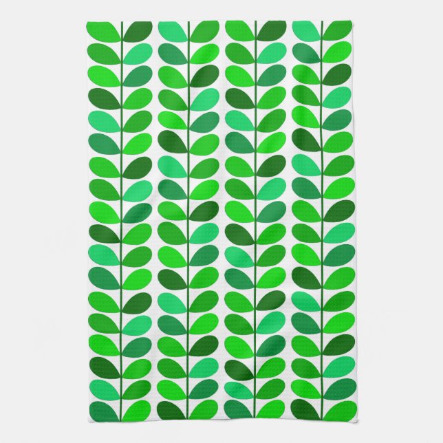 Mellandanska blad, smaragd och limegrön kökshandduk (Vertikal)