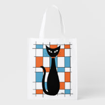 Mellandecenn Miezekatt med Orange och Blå Rektangl