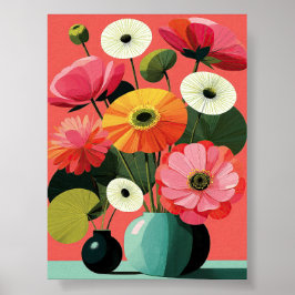 Mellandecennier blomstermotiv korallväggkonst poster