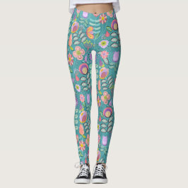 Mellandecennist blommande grönt leggings