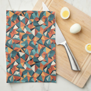 Mellandecent geometriskt teal & orange-mönster kökshandduk