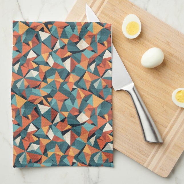 Mellandecent geometriskt teal & orange-mönster kökshandduk (Vikt i Fjärdedel)