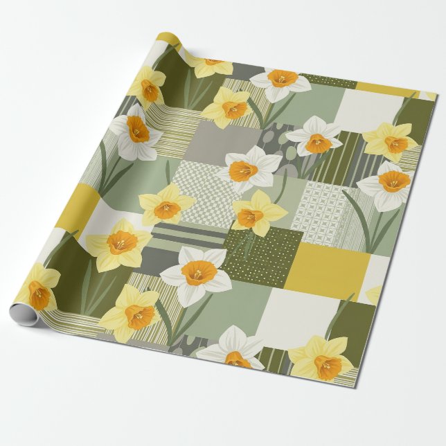 Mellandecentida Narcissblommönster Presentpapper (Utrullad)
