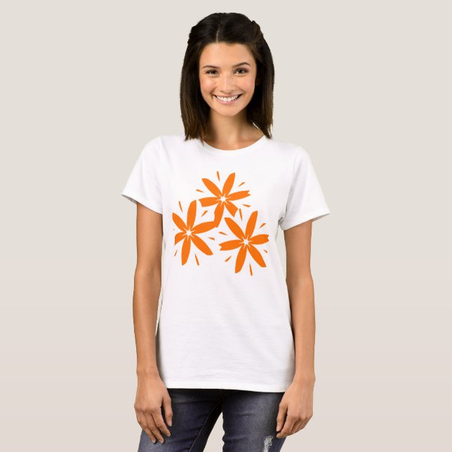 Mellandecorativ Orange Geometrisk Blommig  T Shirt (Hel framsida)