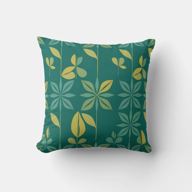 Mellandecorativ teal botanisk geometrisk blad kudde (Framsida)