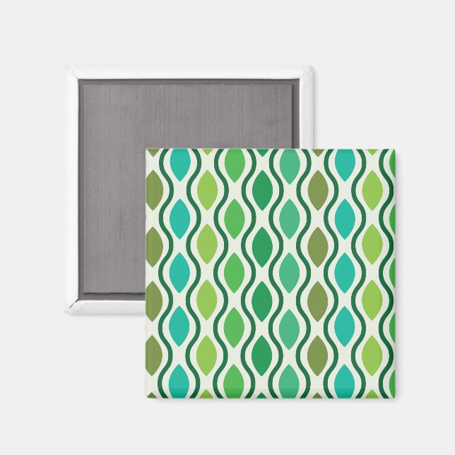 Mellandekade gröna teal geometriska ogee ovaler magnet (Front/Back)