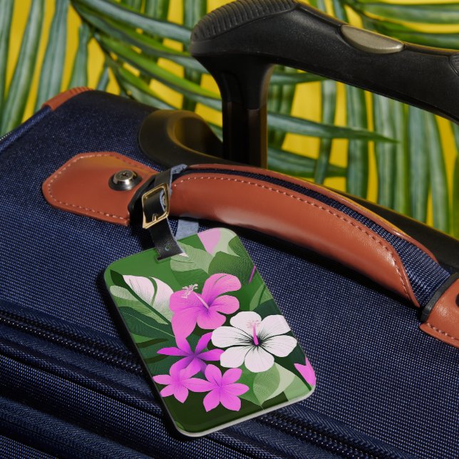 Mellandekonstnärlig hawaiiansk hibiskus och plumer bagagebricka (Framsida Insitu 1)