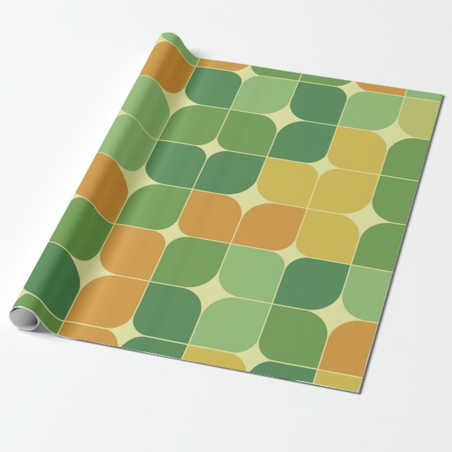 Mellandekorativ Abstrakt Geometrisk Grön Orange Presentpapper (Utrullad)