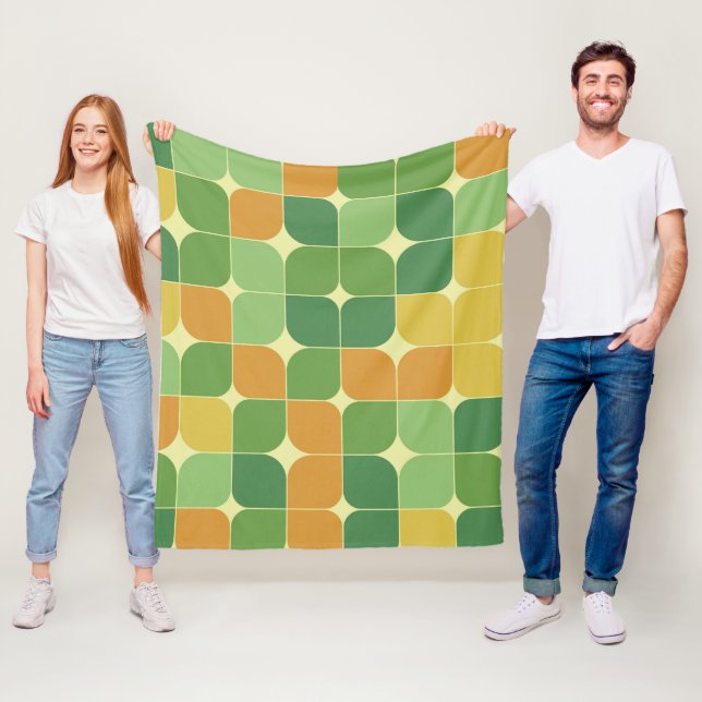 Mellandekorativ Abstrakt Mönster Grön Orange Fleecefilt (På plats)