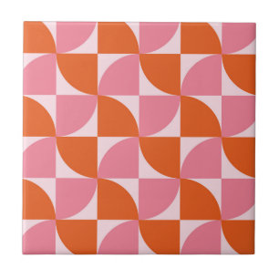 Mellandekorativ Abstrakt Orange och Rosa Mönster Kakelplatta