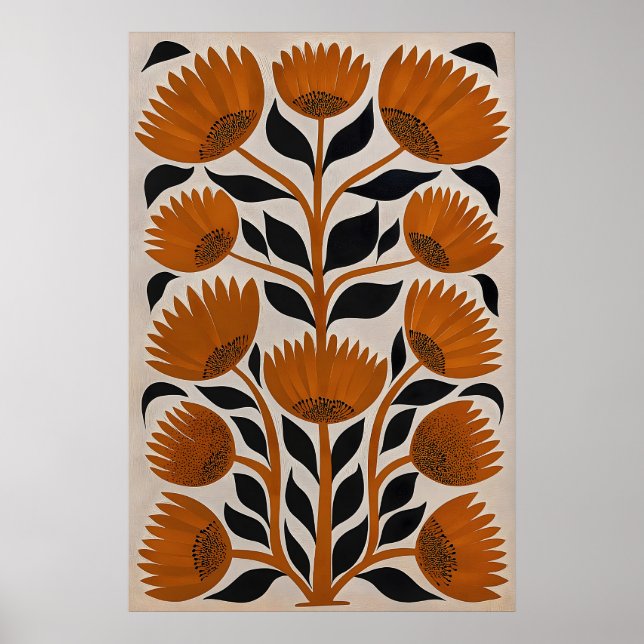 Mellandekorativ blomstertryck Retro Orange Poster (Framsidan)