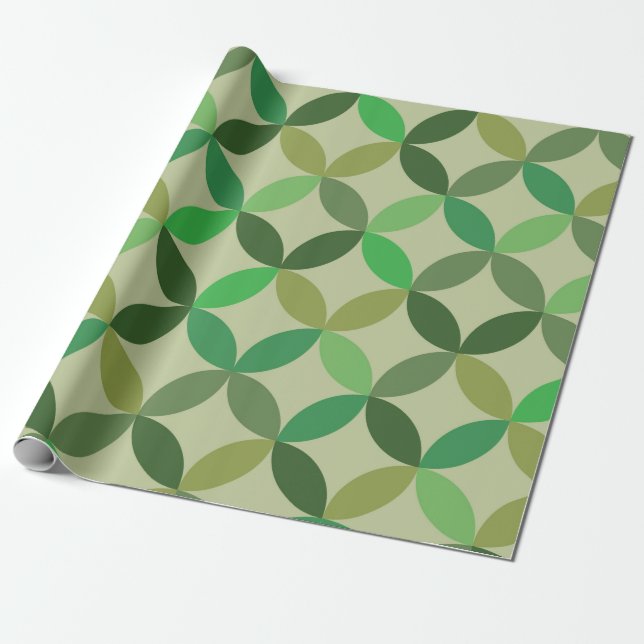 Mellandekorativ geometrisk grön cirkelmönster presentpapper (Utrullad)