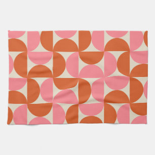 Mellandekorativ geometrisk mönster rosa orange kökshandduk