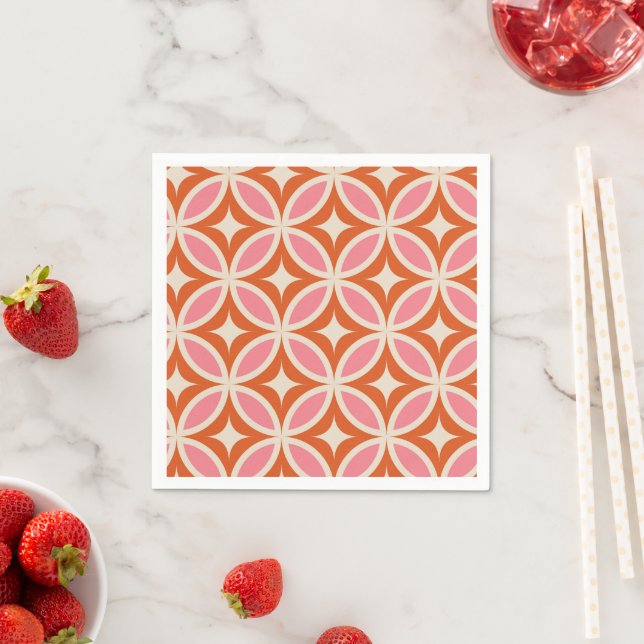 Mellandekorativ geometrisk mönster rosa orange  pappersservett (Insitu)